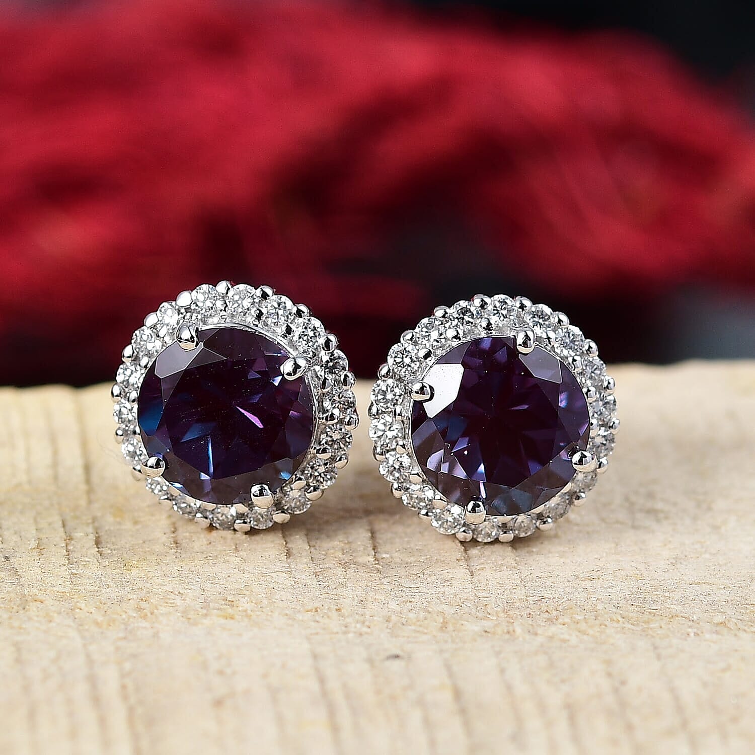 Luxuriant 9K White Gold AGI Certified AAA Lab Grown Alexandrite & Lab Grown Diamond Earring 3.79 Ct.